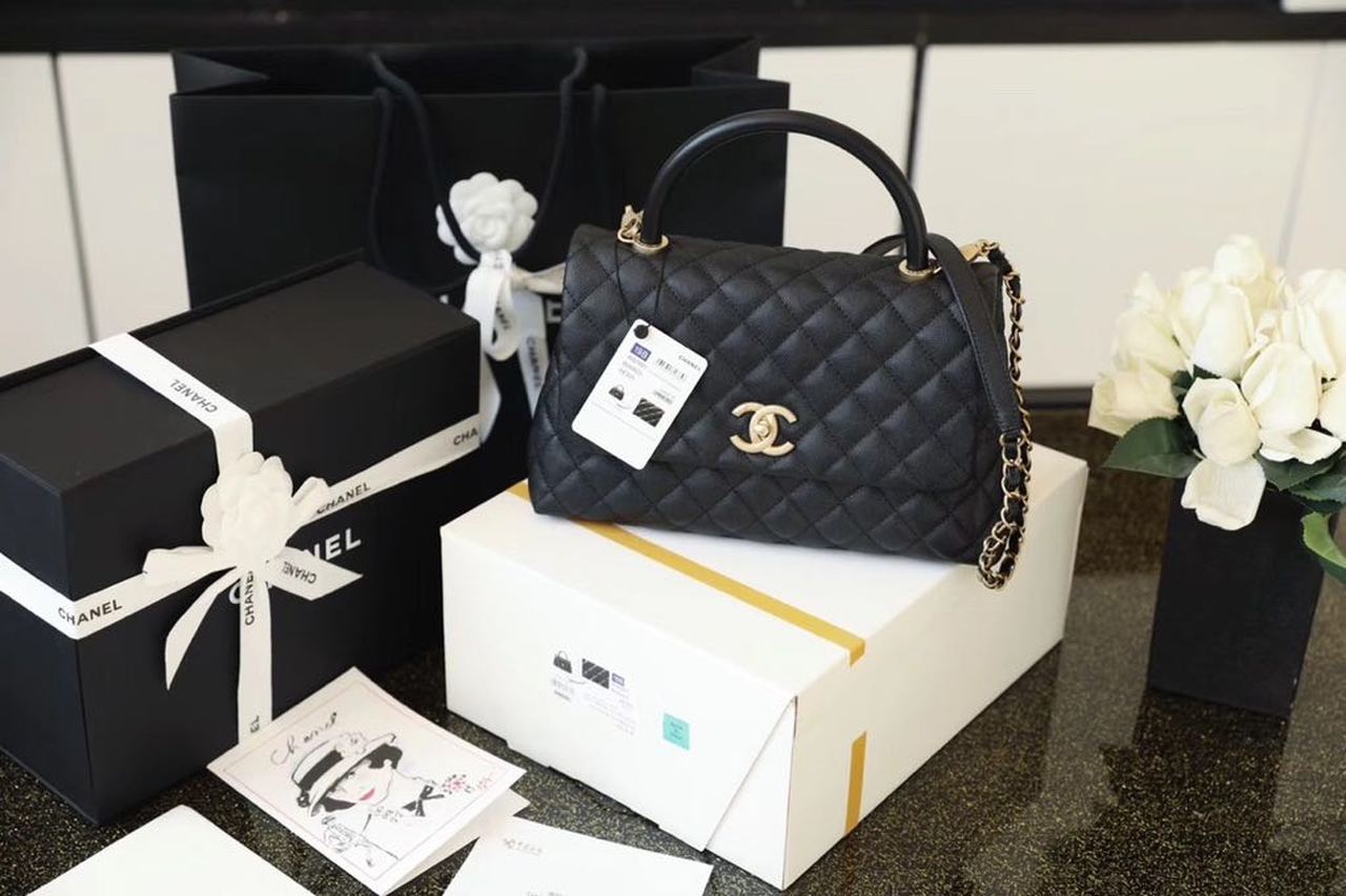 Chanel Large Flap Bag With Top Handle Black For Women, Women’s Handbags, Shoulder And Crossbody Bags 11in/28cm