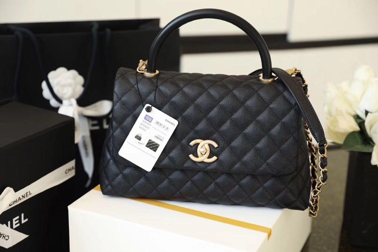 Chanel Large Flap Bag With Top Handle Black For Women, Women’s Handbags, Shoulder And Crossbody Bags 11in/28cm