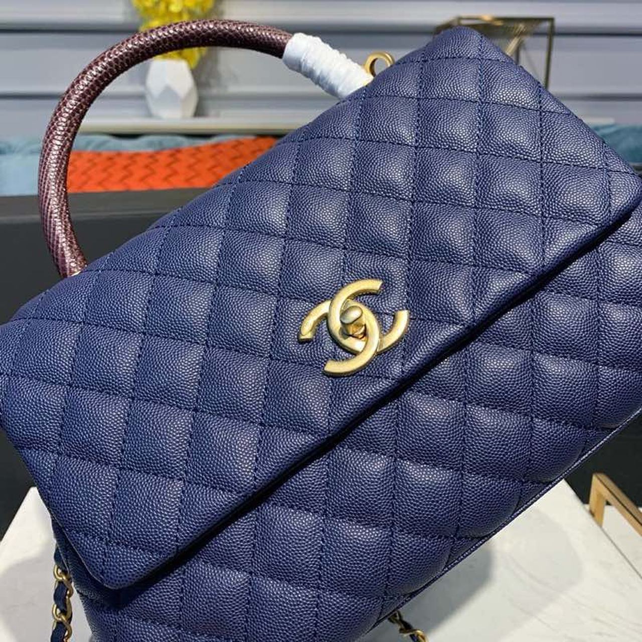 Chanel Large Flap Bag With Top Handle Blue For Women, Women’s Handbags, Shoulder And Crossbody Bags 11in/28cm