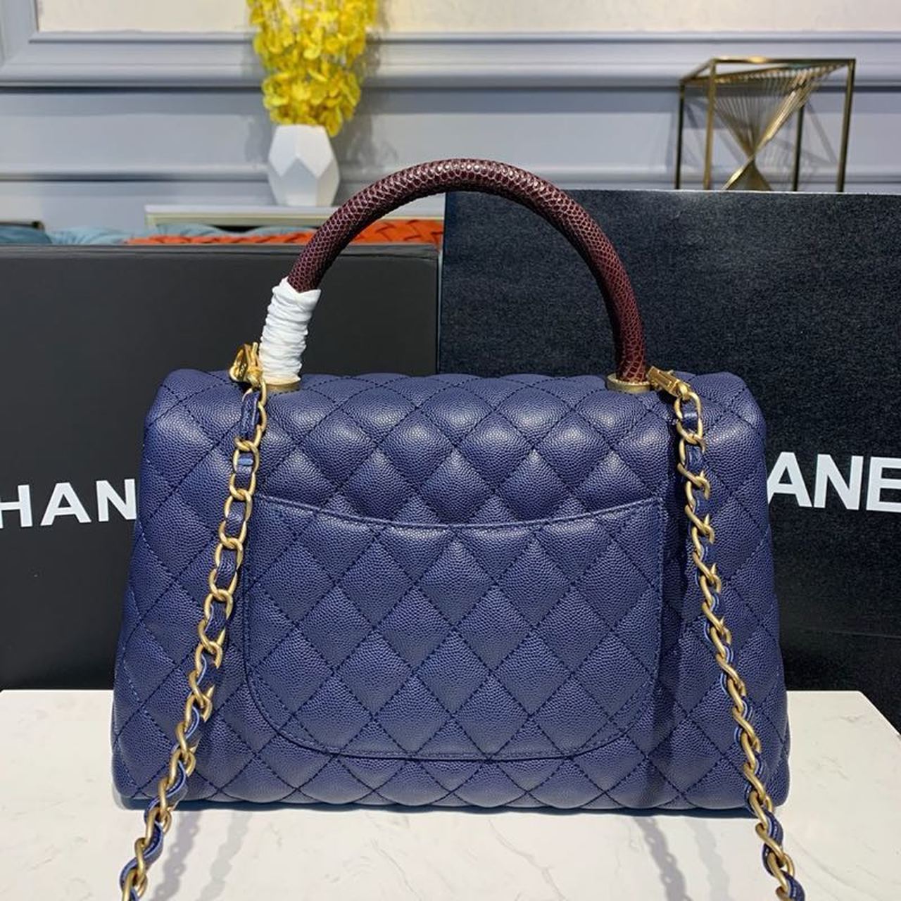 Chanel Large Flap Bag With Top Handle Blue For Women, Women’s Handbags, Shoulder And Crossbody Bags 11in/28cm