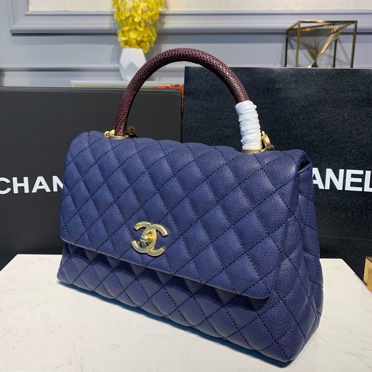 Chanel Large Flap Bag With Top Handle Blue For Women, Women’s Handbags, Shoulder And Crossbody Bags 11in/28cm