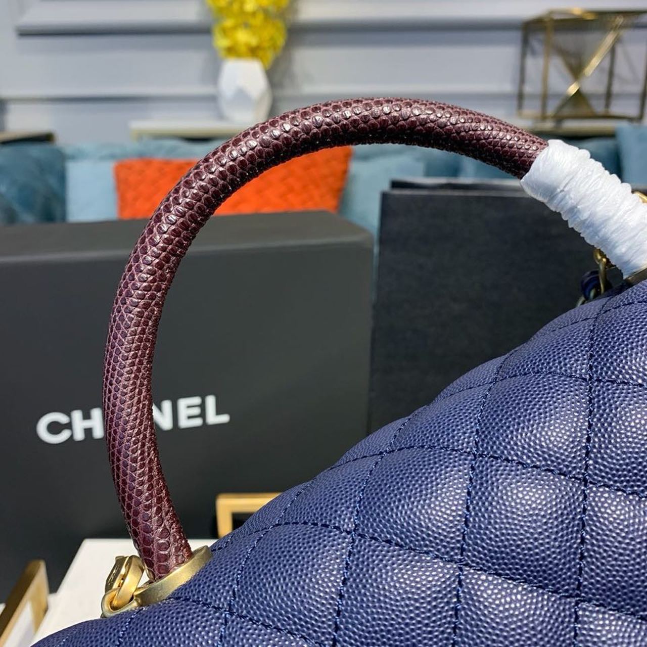 Chanel Large Flap Bag With Top Handle Blue For Women, Women’s Handbags, Shoulder And Crossbody Bags 11in/28cm