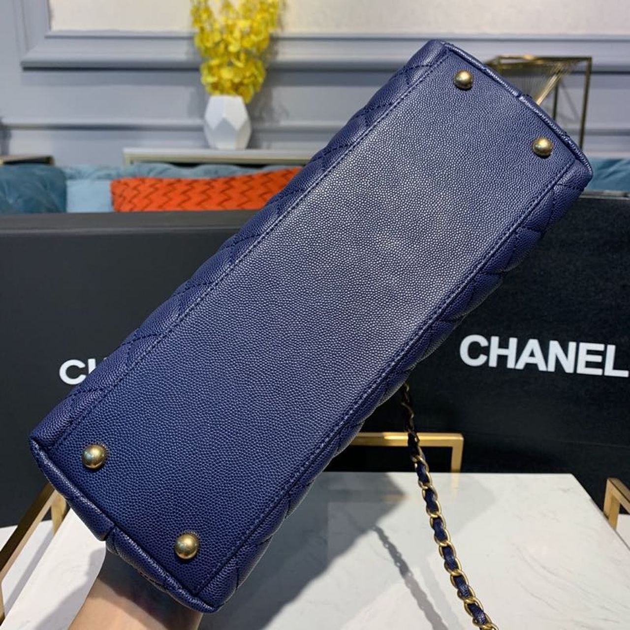 Chanel Large Flap Bag With Top Handle Blue For Women, Women’s Handbags, Shoulder And Crossbody Bags 11in/28cm