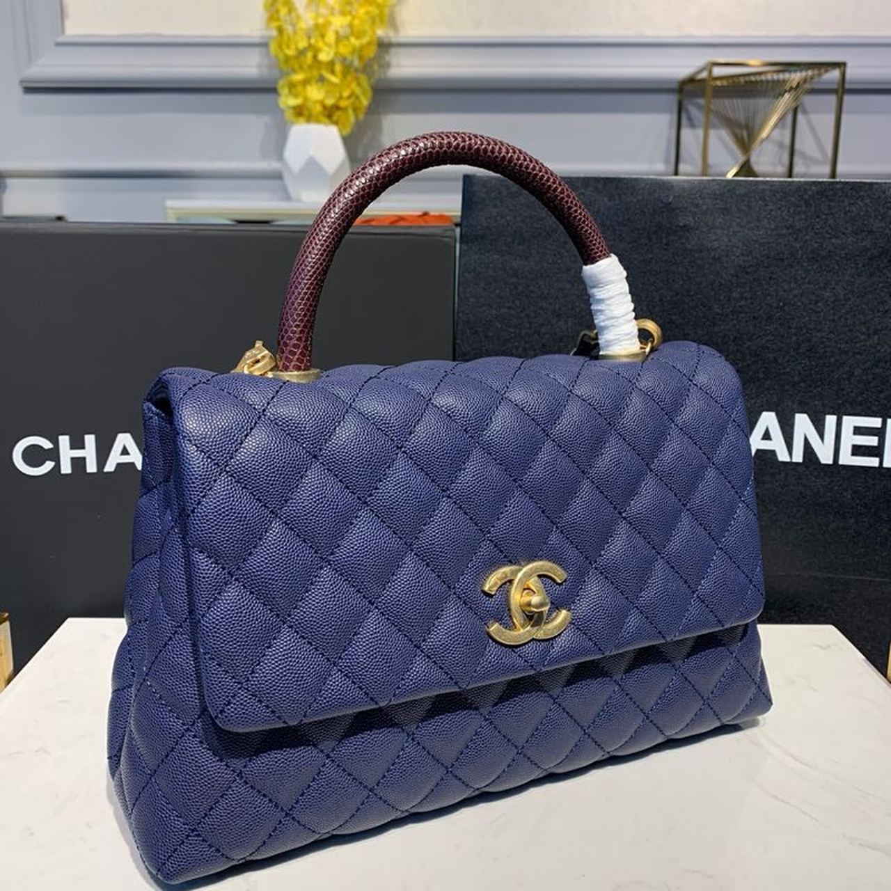 Chanel Large Flap Bag With Top Handle Blue For Women, Women’s Handbags, Shoulder And Crossbody Bags 11in/28cm