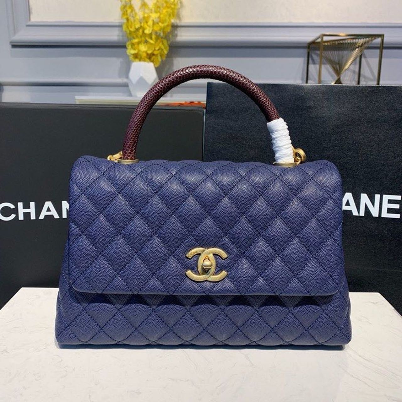 Chanel Large Flap Bag With Top Handle Blue For Women, Women’s Handbags, Shoulder And Crossbody Bags 11in/28cm