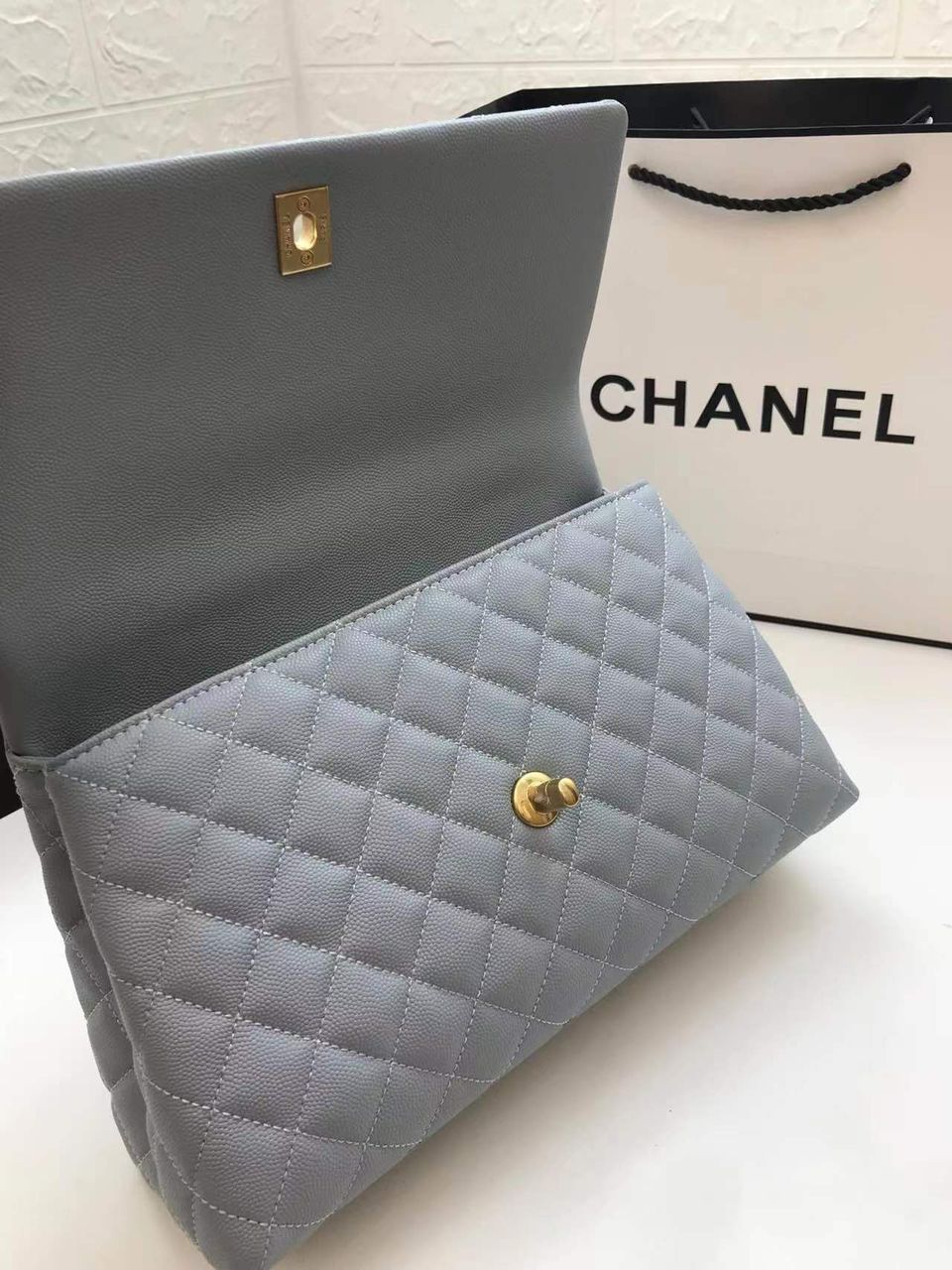 Chanel Large Flap Bag With Top Handle Light Grey For Women, Women’s Handbags, Shoulder And Crossbody Bags 11in/28cm