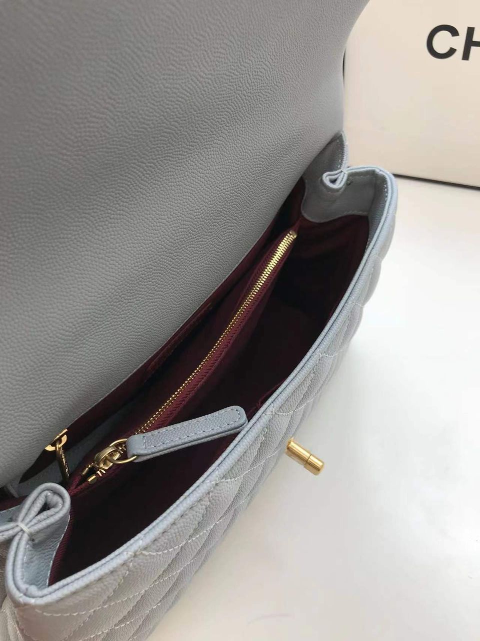 Chanel Large Flap Bag With Top Handle Light Grey For Women, Women’s Handbags, Shoulder And Crossbody Bags 11in/28cm
