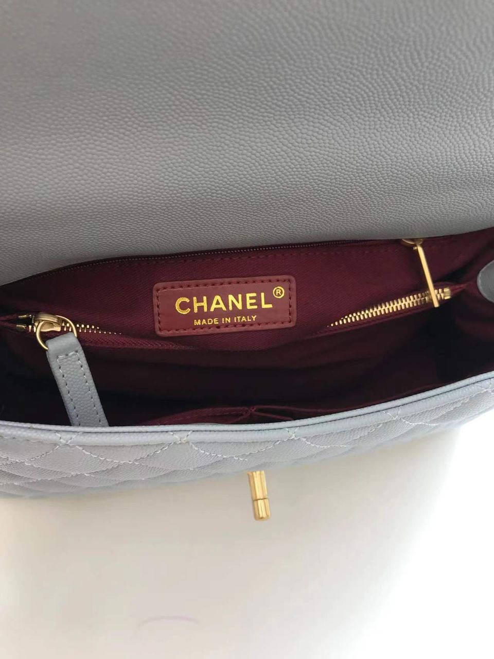 Chanel Large Flap Bag With Top Handle Light Grey For Women, Women’s Handbags, Shoulder And Crossbody Bags 11in/28cm