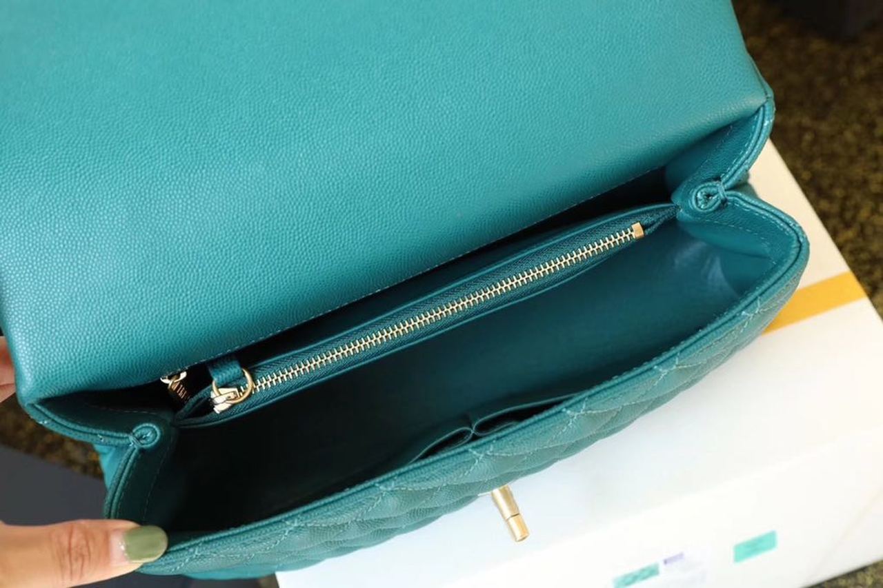 Chanel Large Flap Bag With Top Handle Teal For Women, Women’s Handbags, Shoulder And Crossbody Bags 11in/28cm