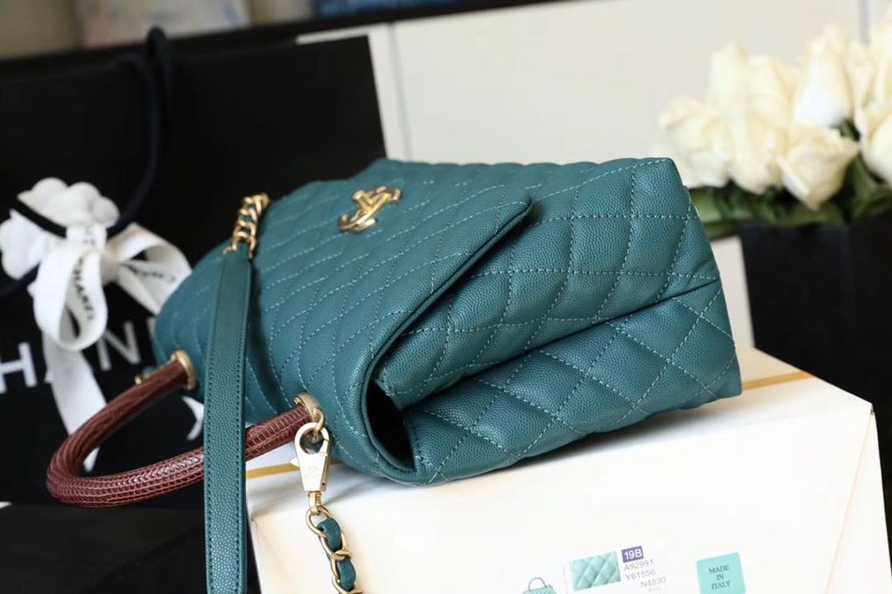 Chanel Large Flap Bag With Top Handle Teal For Women, Women’s Handbags, Shoulder And Crossbody Bags 11in/28cm