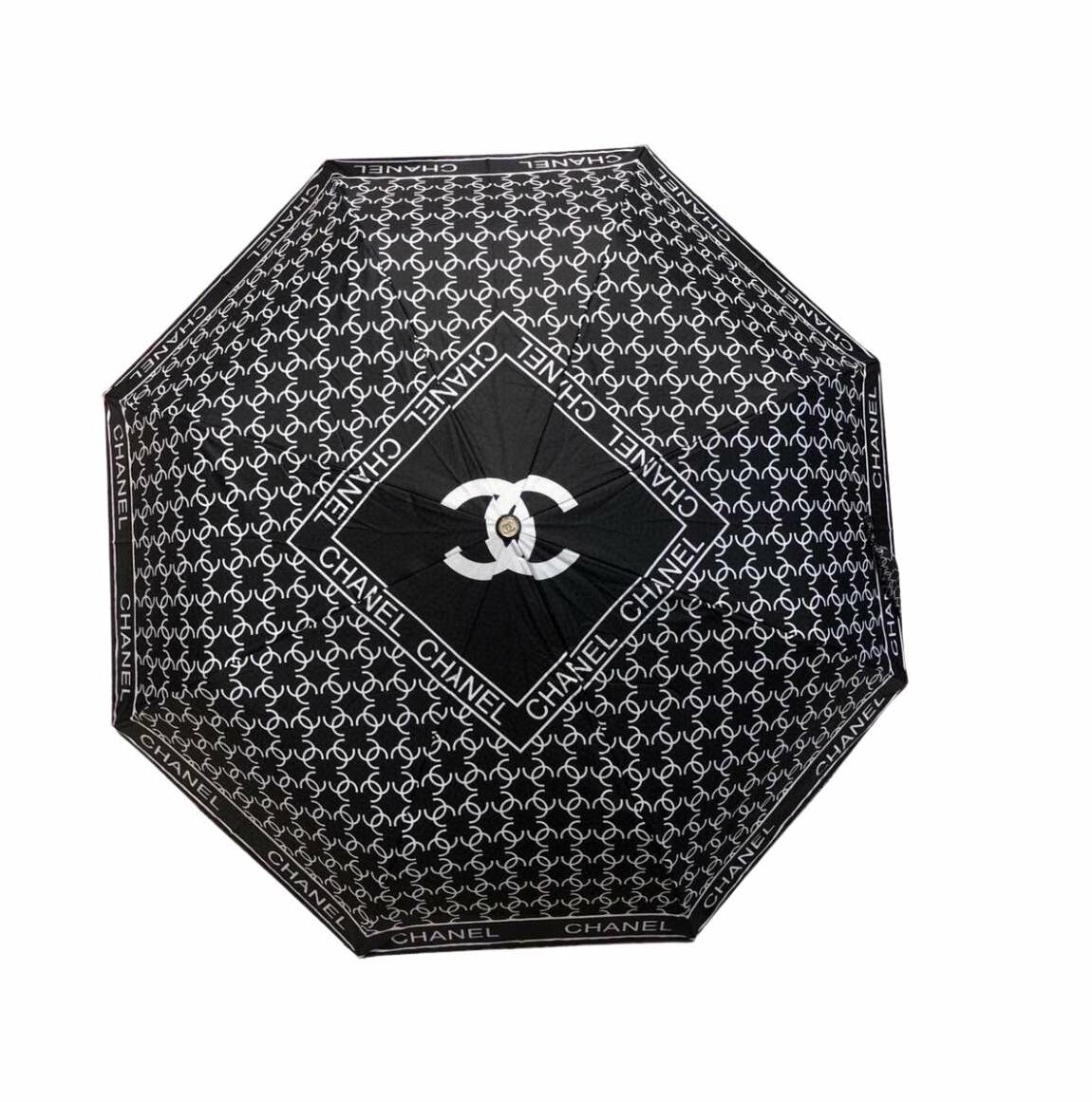 Chanel Logo CC Print Folding Umbrella Black