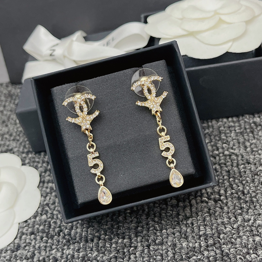 Chanel Long Earrings Gold For Women