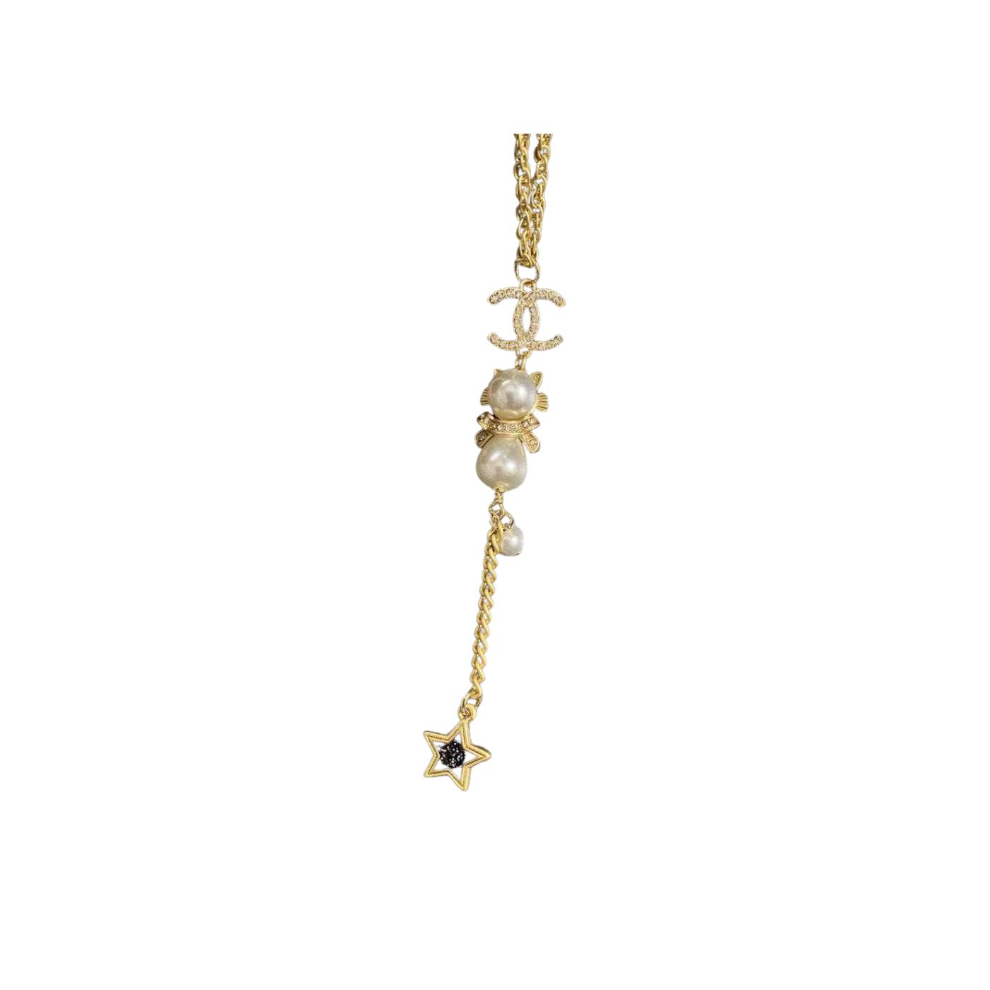 Chanel Long Necklace With Pearl And Black Star Gold Tone For Women