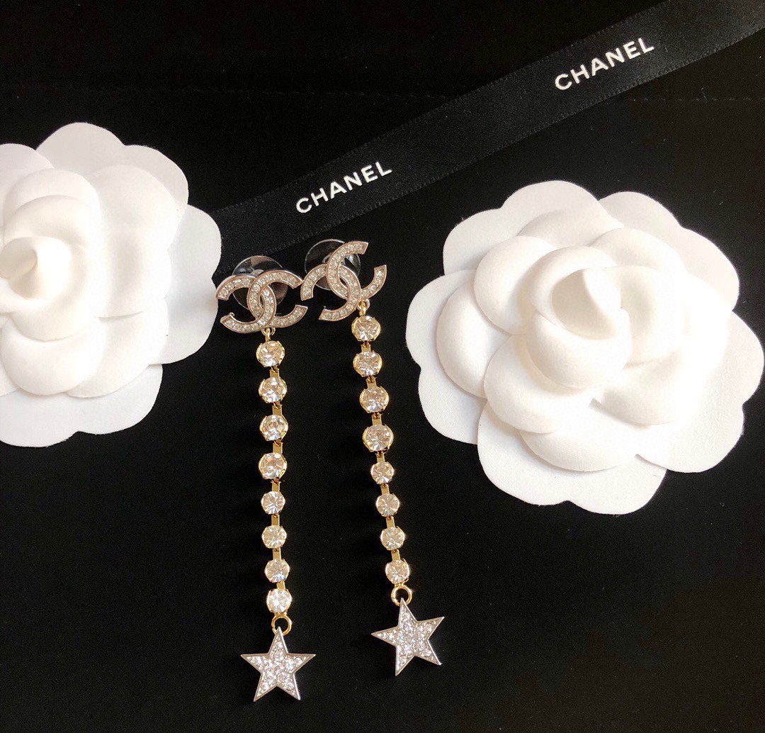 Chanel Long Star Earrings Gold For Women