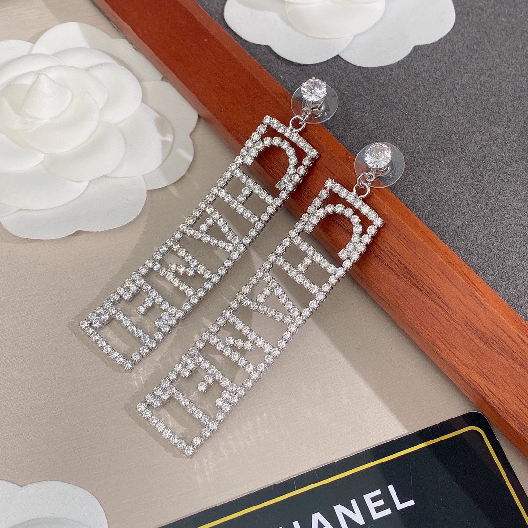Chanel Long Stud Earrings Silver For Women