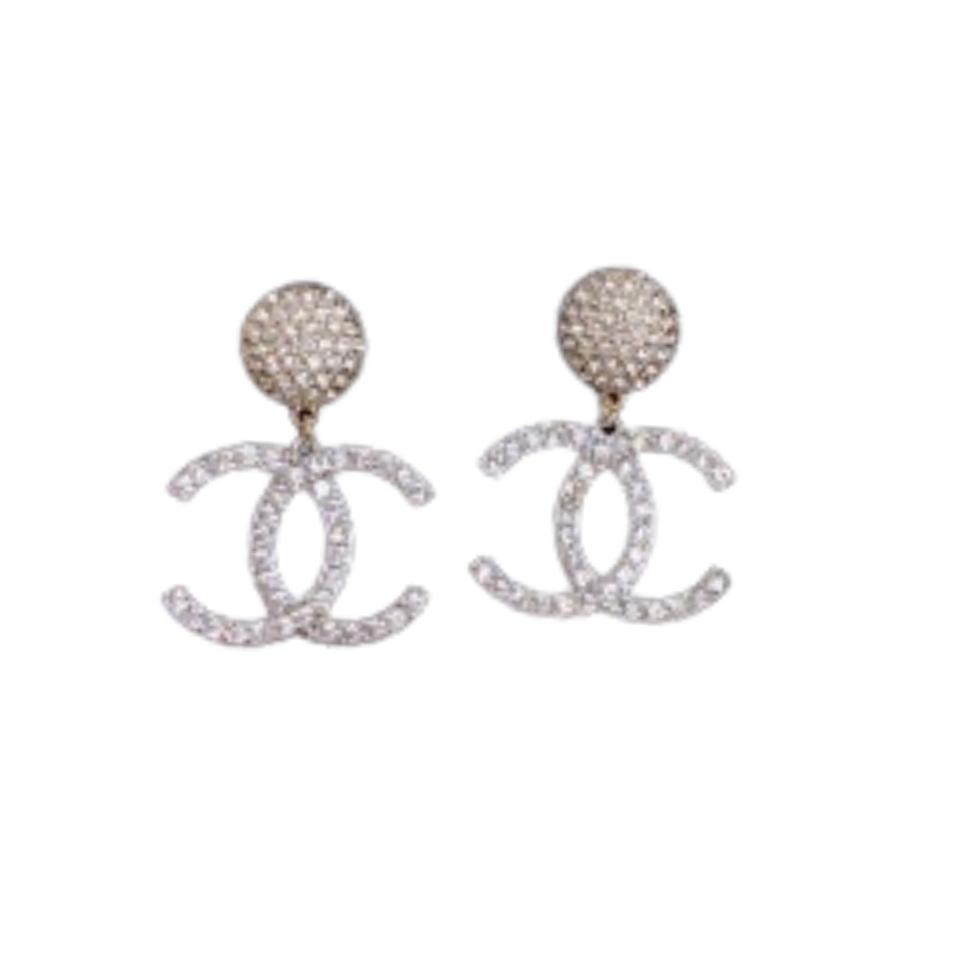 Chanel Luxury Sphere Earrings Silver Tone For Women