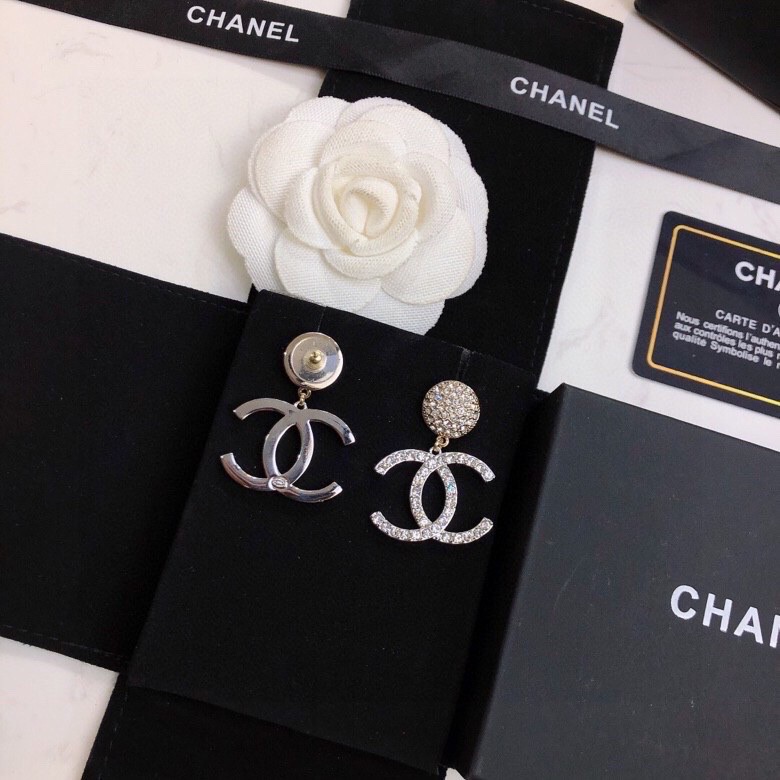 Chanel Luxury Sphere Earrings Silver Tone For Women
