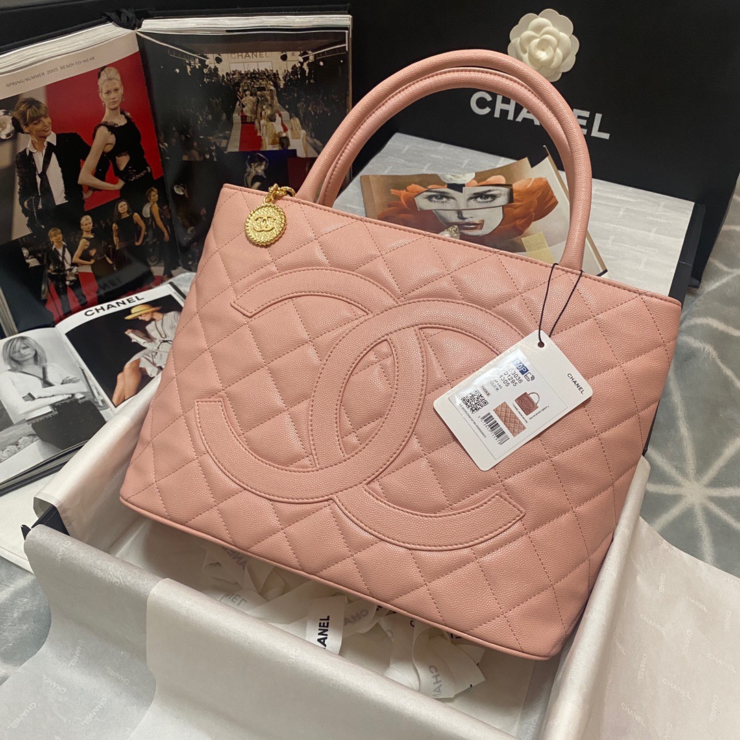 Chanel Medallion Tote Gold Hardware Caviar Pink For Women, Women’s Handbags, Shoulder Bags 15.6in/32cm 