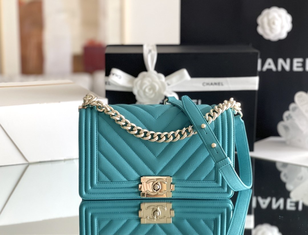 Chanel Medium Boy Handbag Blue For Women 9.8in/25cm