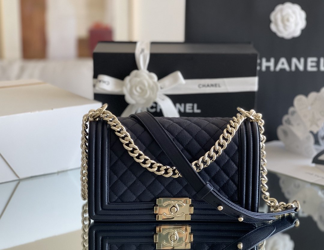 Chanel Medium Boy Handbag Dark Blue For Women 9.8in/25cm