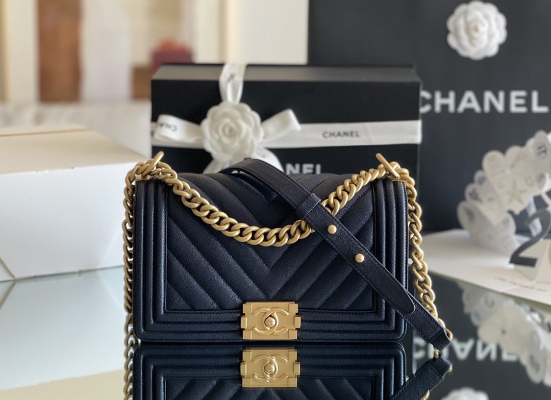 Chanel Medium Boy Handbag Dark Blue For Women 9.8in/25cm