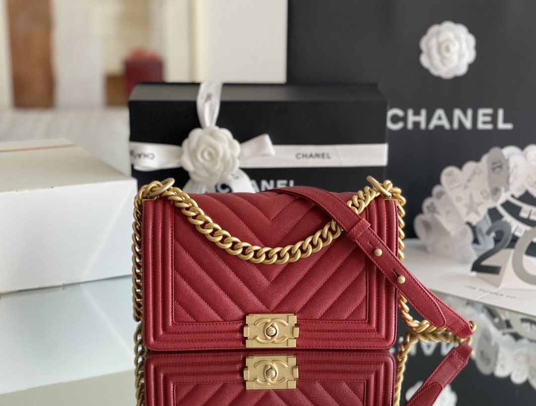 Chanel Medium Boy Handbag Red For Women 9.8in/25cm