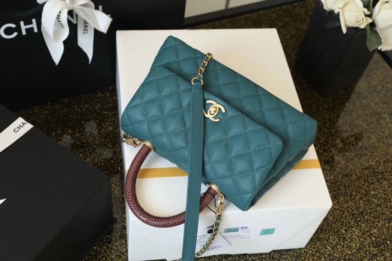 Chanel Medium Flap Bag With Top Handle Teal For Women, Women’s Handbags, Shoulder And Crossbody Bags 9in/23cm