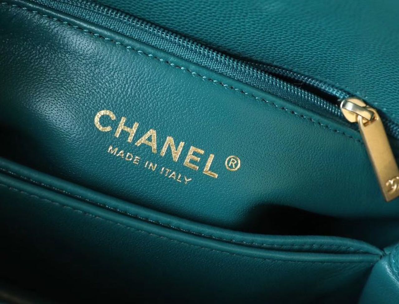 Chanel Medium Flap Bag With Top Handle Teal For Women, Women’s Handbags, Shoulder And Crossbody Bags 9in/23cm