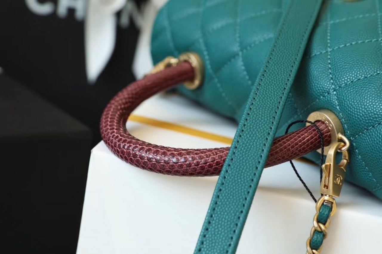 Chanel Medium Flap Bag With Top Handle Teal For Women, Women’s Handbags, Shoulder And Crossbody Bags 9in/23cm