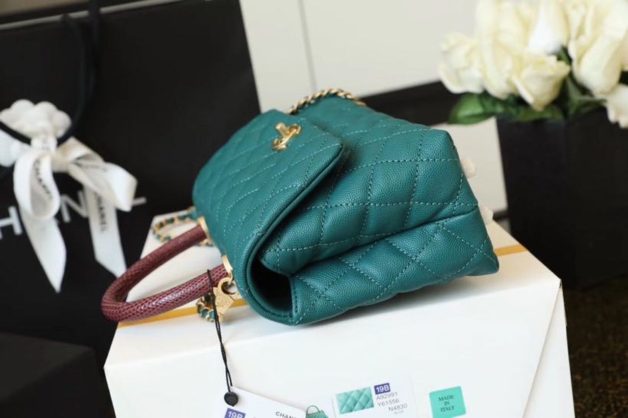 Chanel Medium Flap Bag With Top Handle Teal For Women, Women’s Handbags, Shoulder And Crossbody Bags 9in/23cm