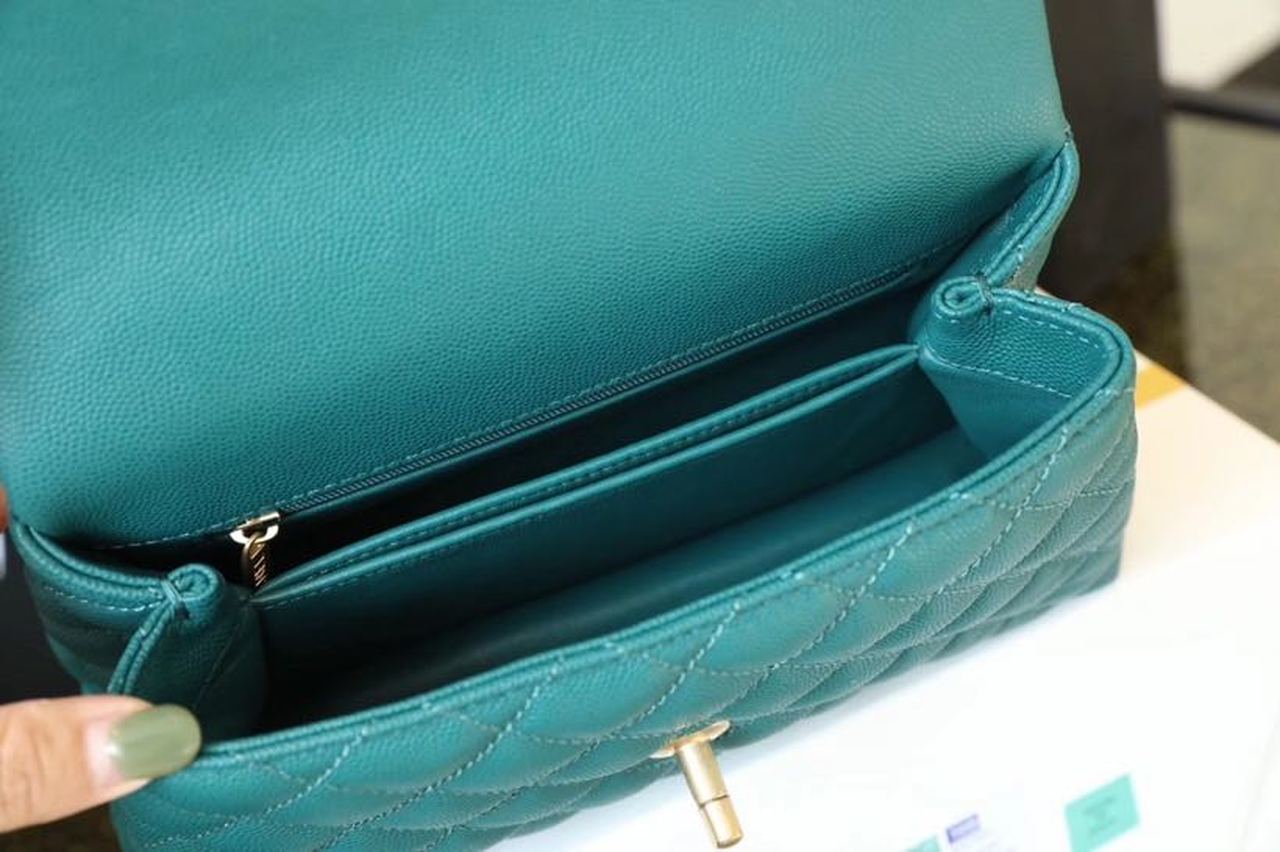 Chanel Medium Flap Bag With Top Handle Teal For Women, Women’s Handbags, Shoulder And Crossbody Bags 9in/23cm
