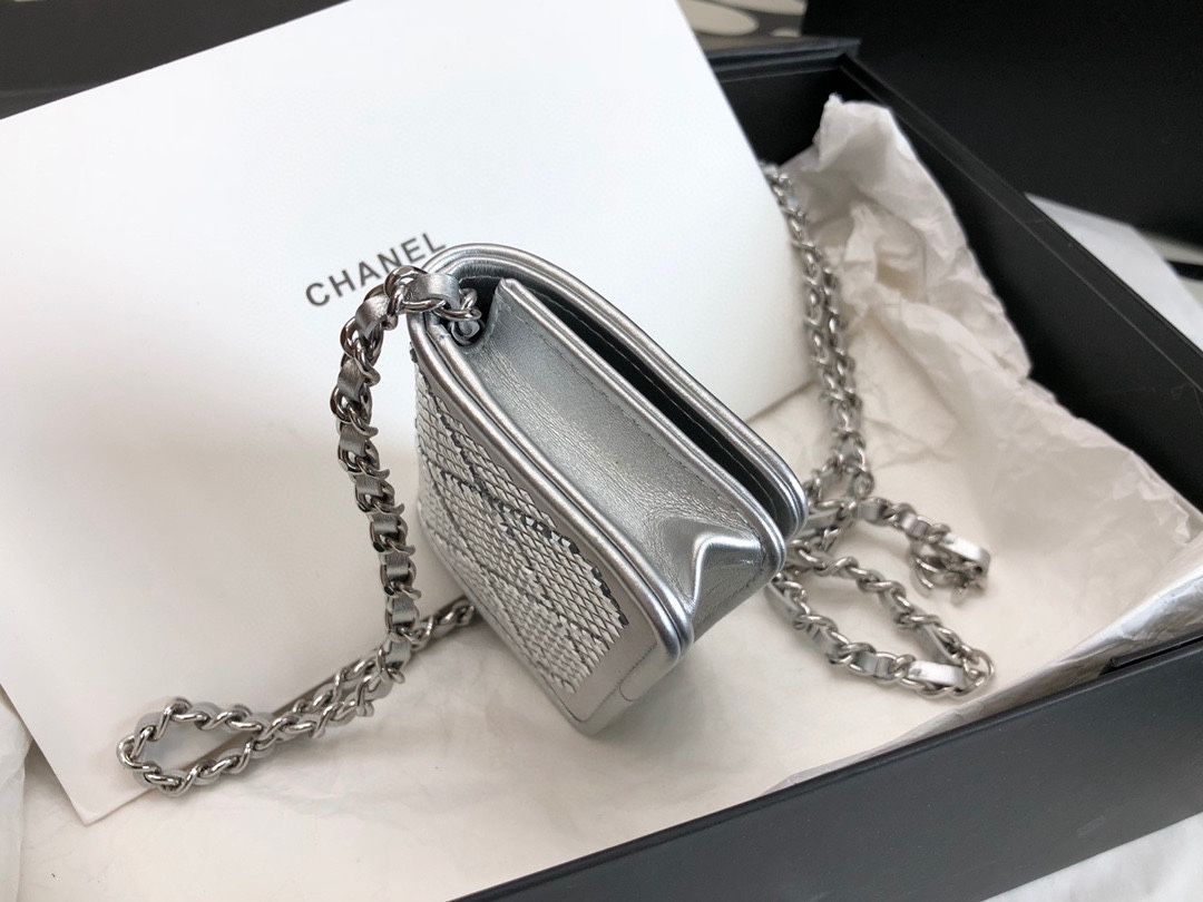 Chanel Metallic Mini Flap Bag Silver For Women 16.7cm / 6.6in