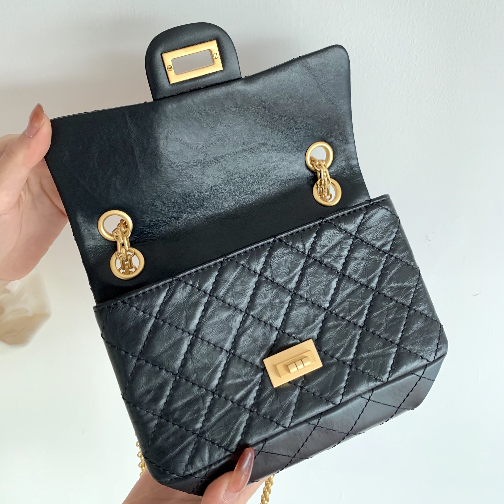 Chanel Mini 2.55 Handbag Black For Women Gold Toned Hardware 7.8in/20cm AS0874 94305