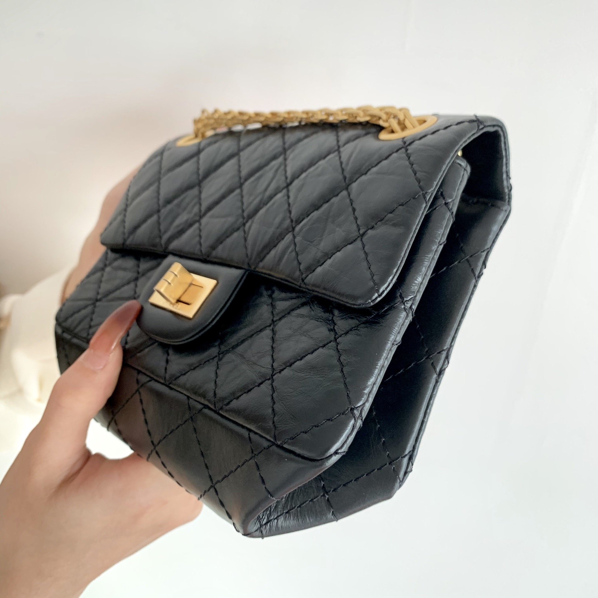 Chanel Mini 2.55 Handbag Black For Women Gold Toned Hardware 7.8in/20cm AS0874 94305
