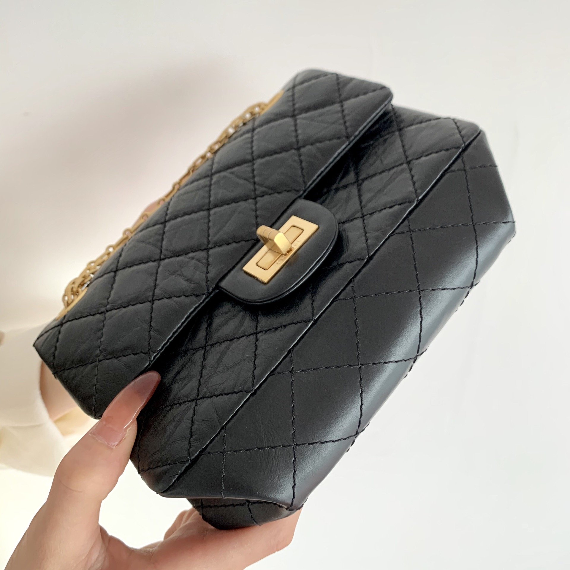 Chanel Mini 2.55 Handbag Black For Women Gold Toned Hardware 7.8in/20cm AS0874 94305