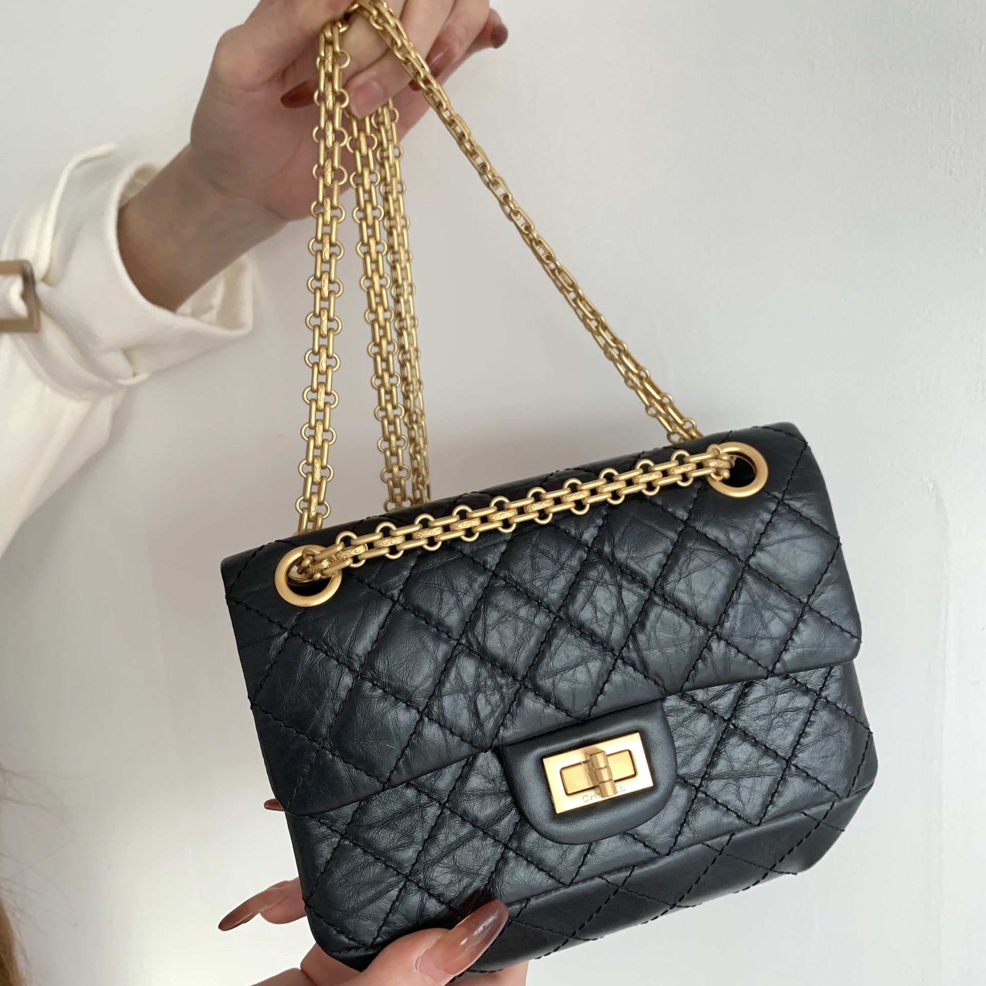 Chanel Mini 2.55 Handbag Black For Women Gold Toned Hardware 7.8in/20cm AS0874 94305