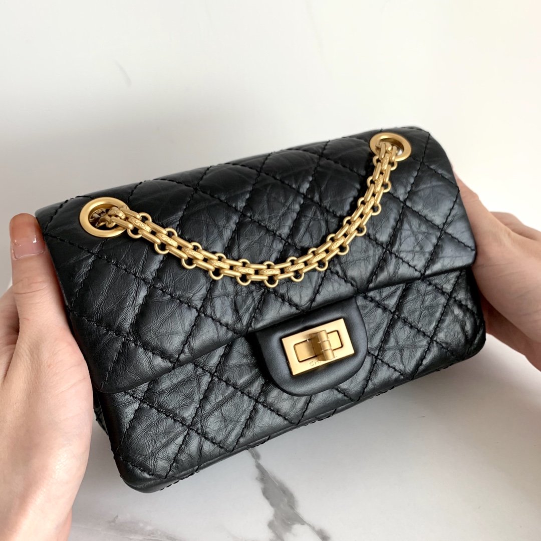 Chanel Mini 2.55 Handbag Black For Women Gold Toned Hardware 7.8in/20cm AS0874 94305