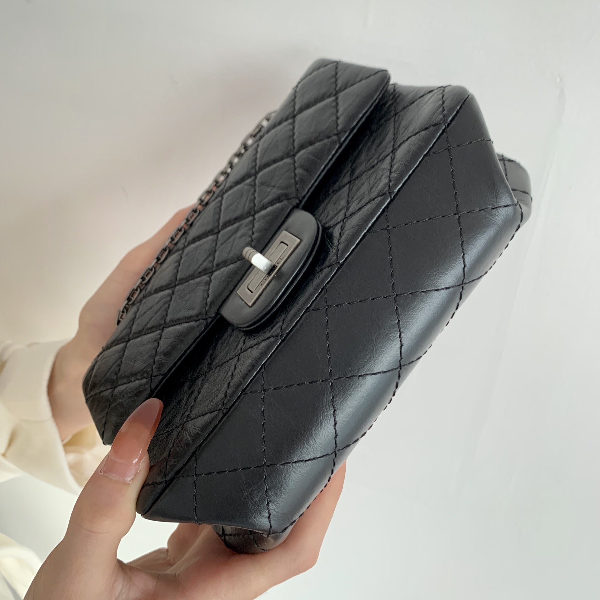 Chanel Mini 2.55 Handbag Black For Women Silver Toned Hardware 7.8in/20cm AS0874 94305
