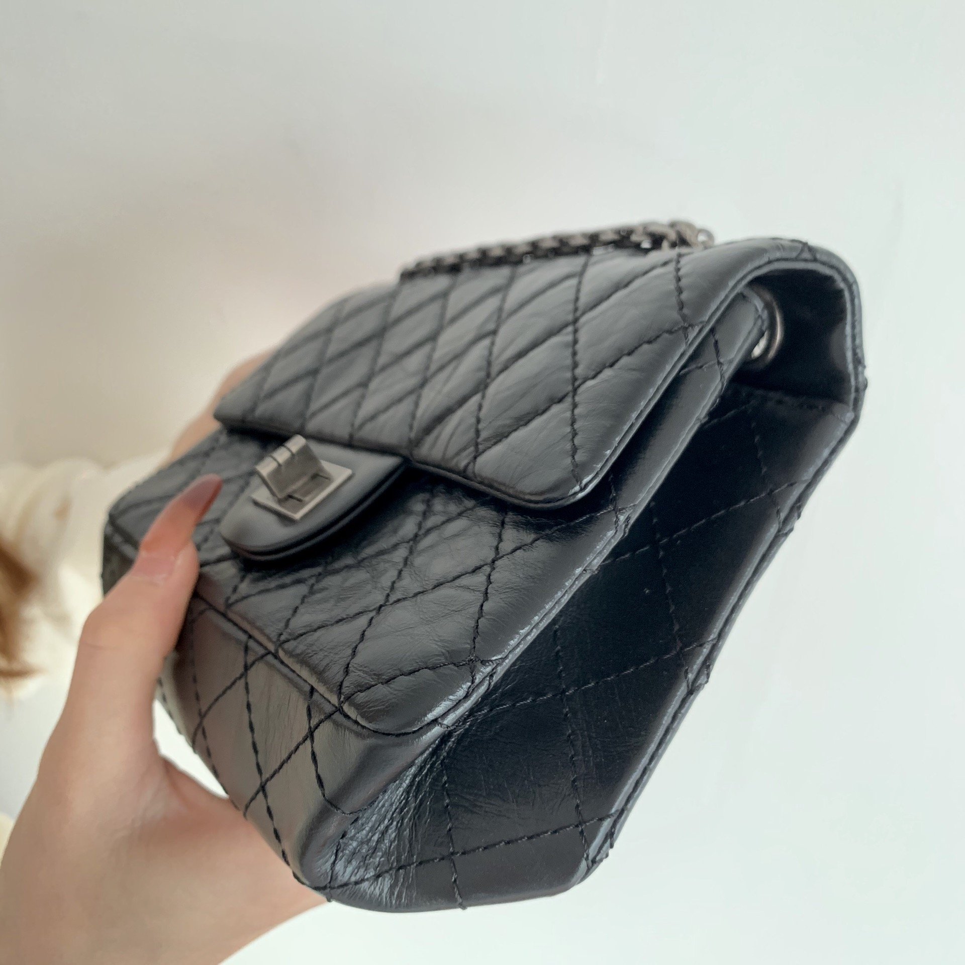 Chanel Mini 2.55 Handbag Black For Women Silver Toned Hardware 7.8in/20cm AS0874 94305