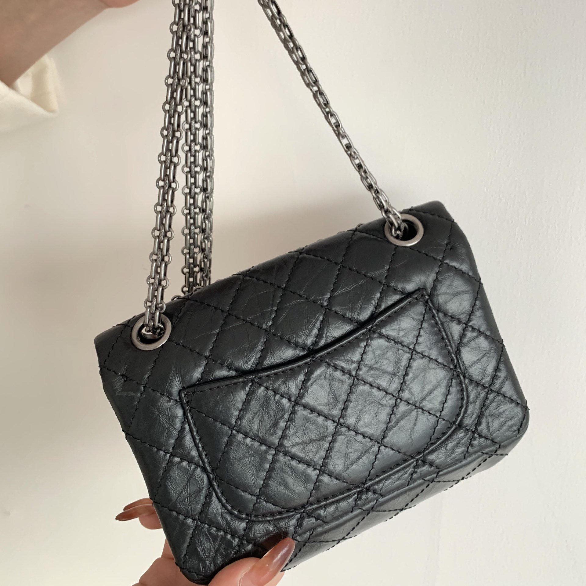 Chanel Mini 2.55 Handbag Black For Women Silver Toned Hardware 7.8in/20cm AS0874 94305