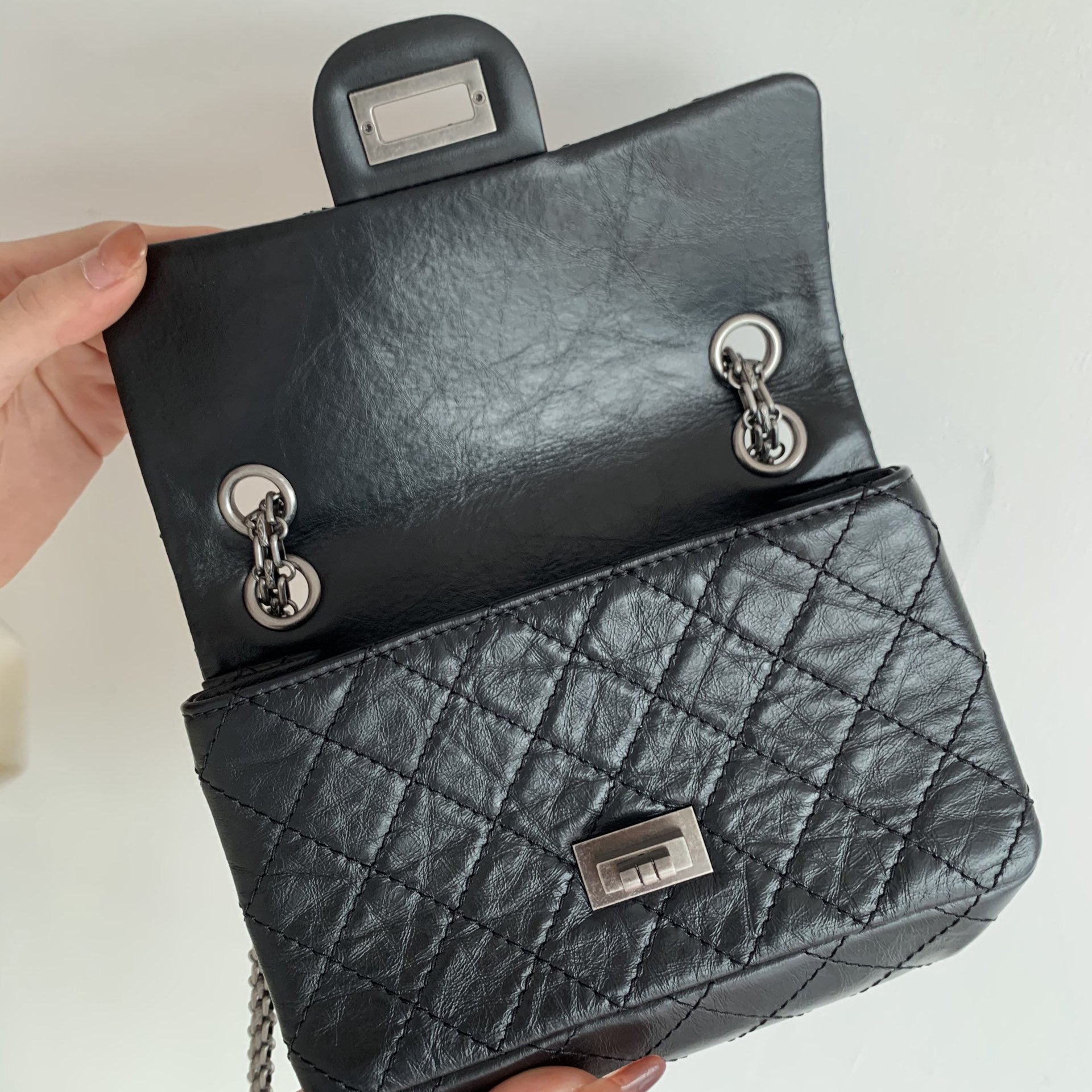 Chanel Mini 2.55 Handbag Black For Women Silver Toned Hardware 7.8in/20cm AS0874 94305
