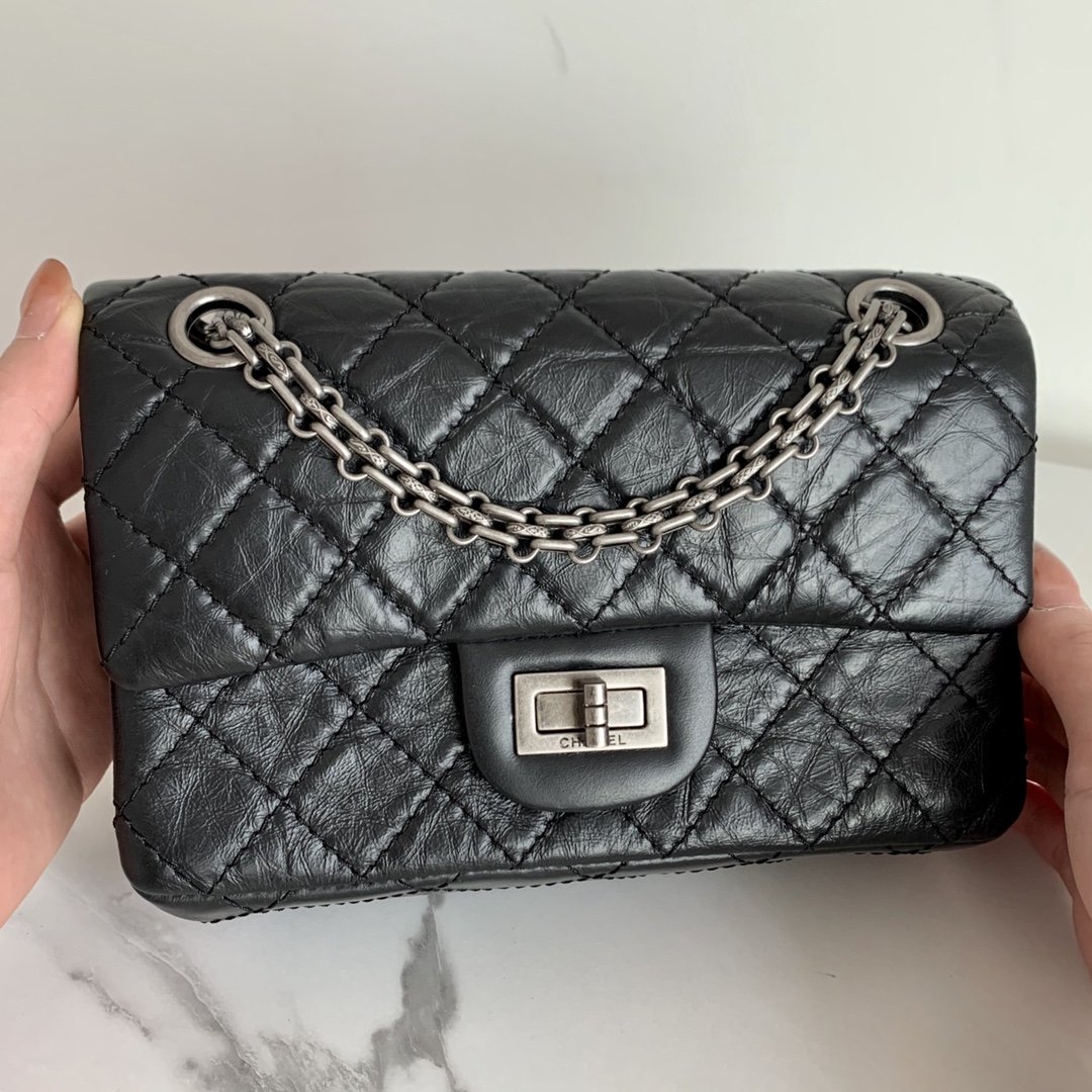 Chanel Mini 2.55 Handbag Black For Women Silver Toned Hardware 7.8in/20cm AS0874 94305
