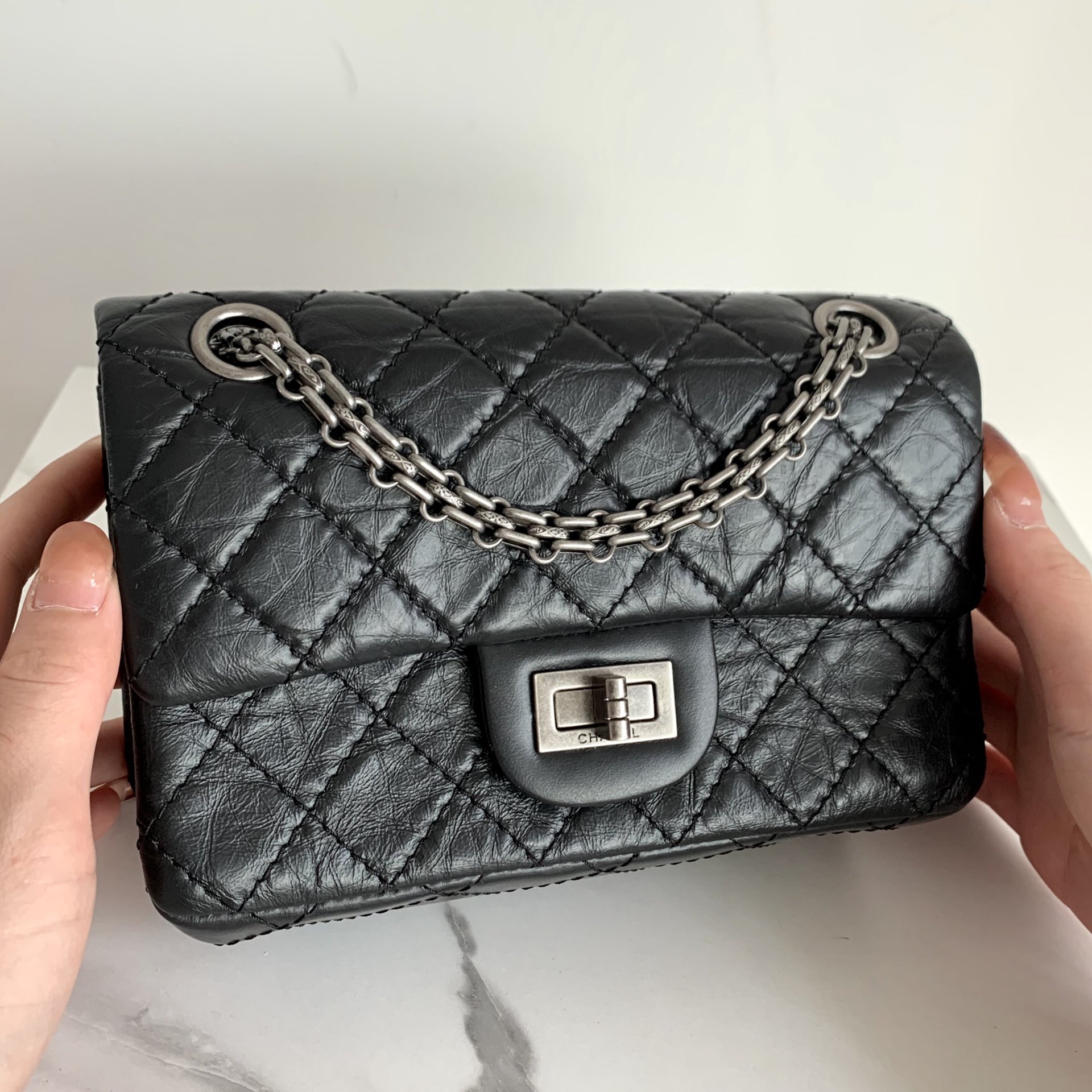 Chanel Mini 2.55 Handbag Black For Women Silver Toned Hardware 7.8in/20cm AS0874 94305
