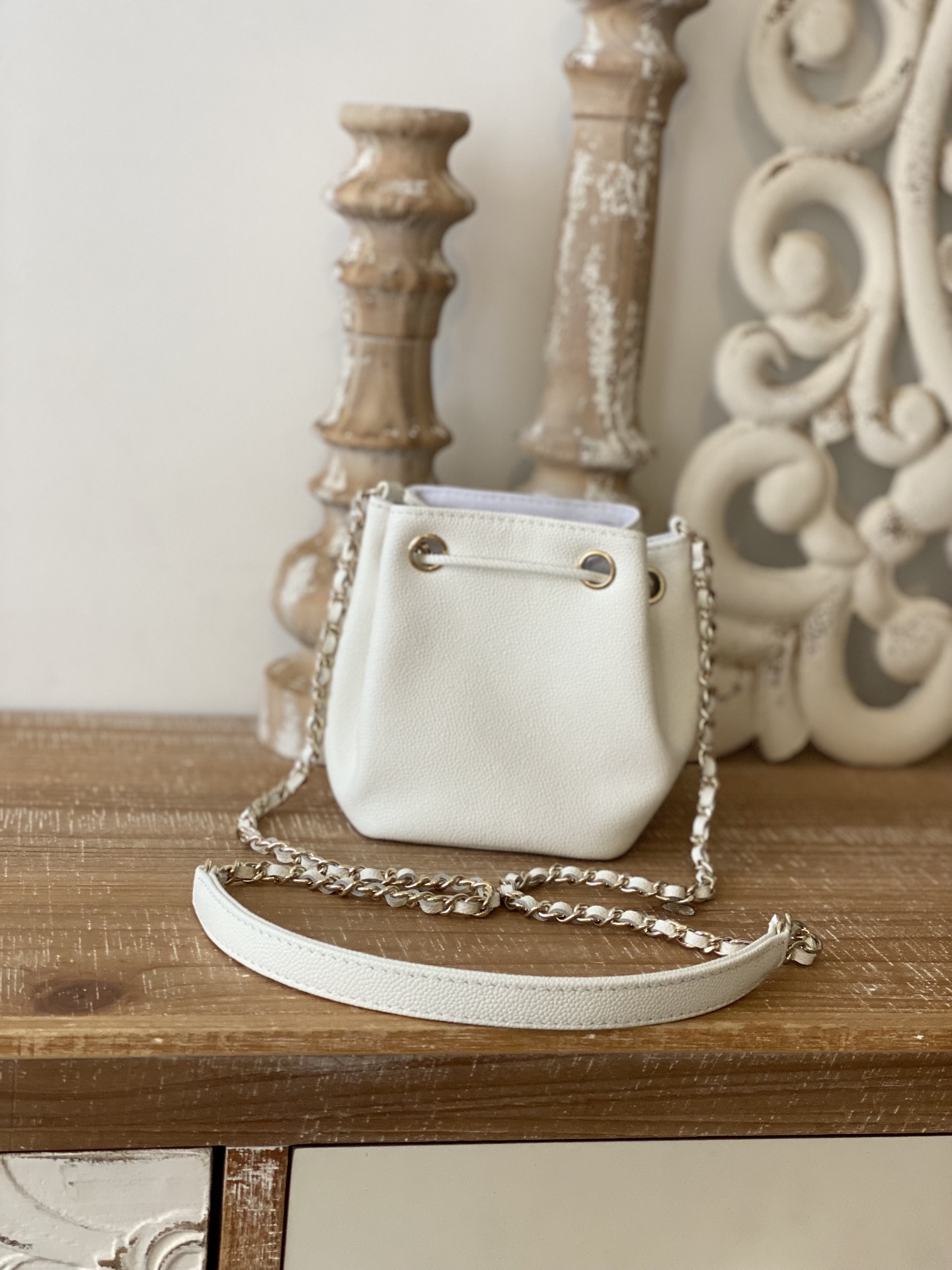 Chanel Mini Bucket Bag With Strap White For Women, Women’s Bags 4.9in/12.5cm AP2913 10601