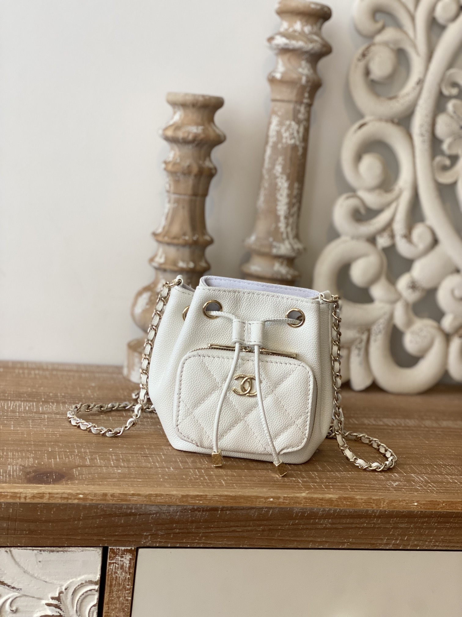 Chanel Mini Bucket Bag With Strap White For Women, Women’s Bags 4.9in/12.5cm AP2913 10601