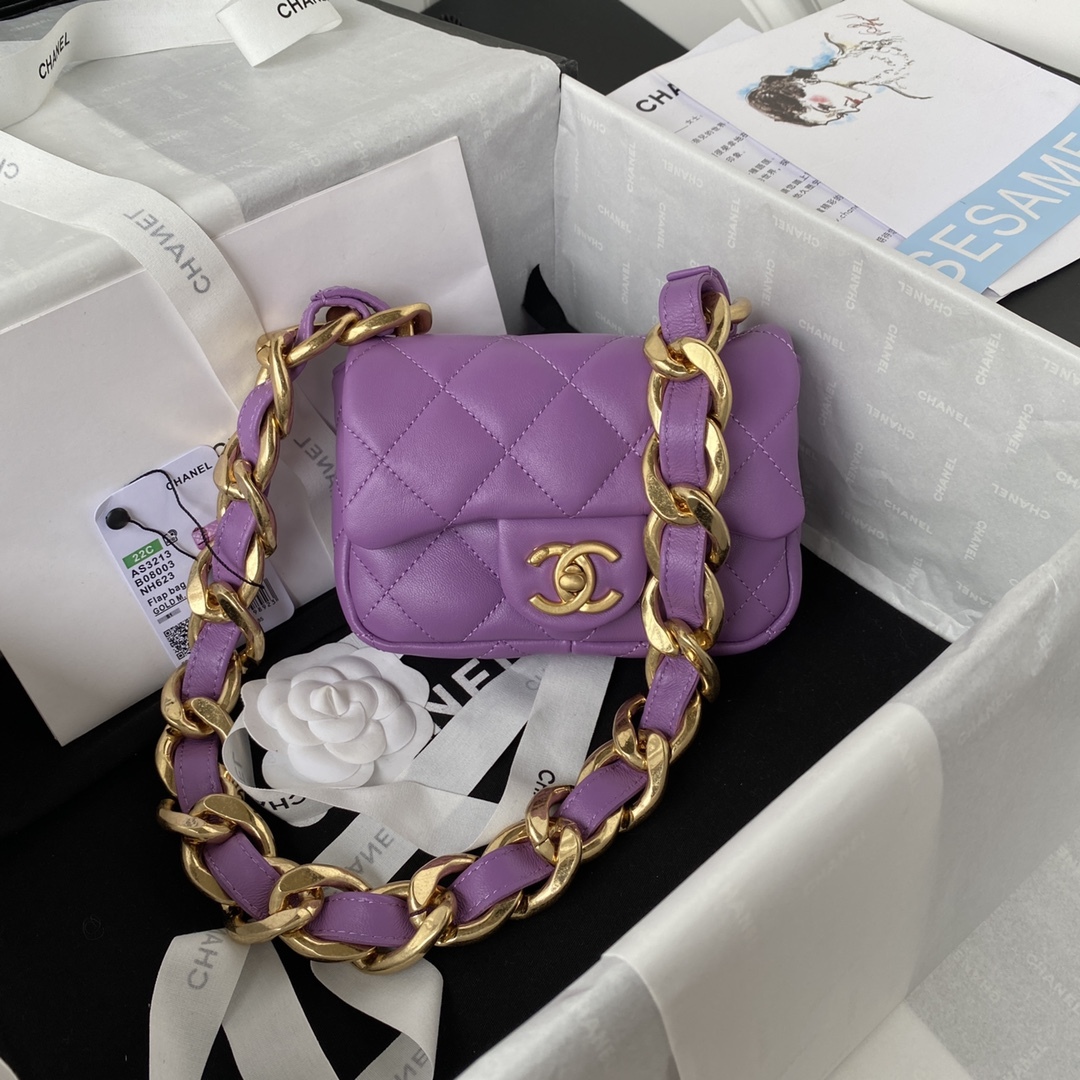 Chanel Mini Flap Bag Purple For Women, Women’s Bags Shoulder And Crossbody Bags 6.6in/17cm