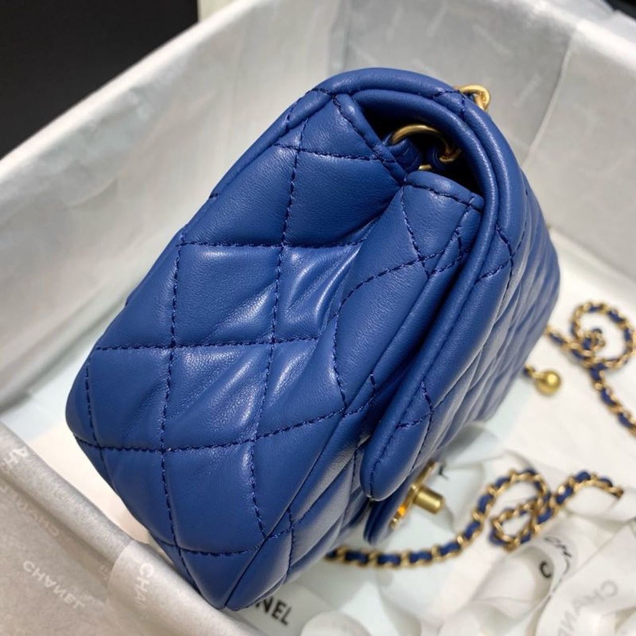 Chanel Mini Flap Bag With CC Ball On Strap Blue For Women, Women’s Handbags, Shoulder And Crossbody Bags 6.7in/17cm