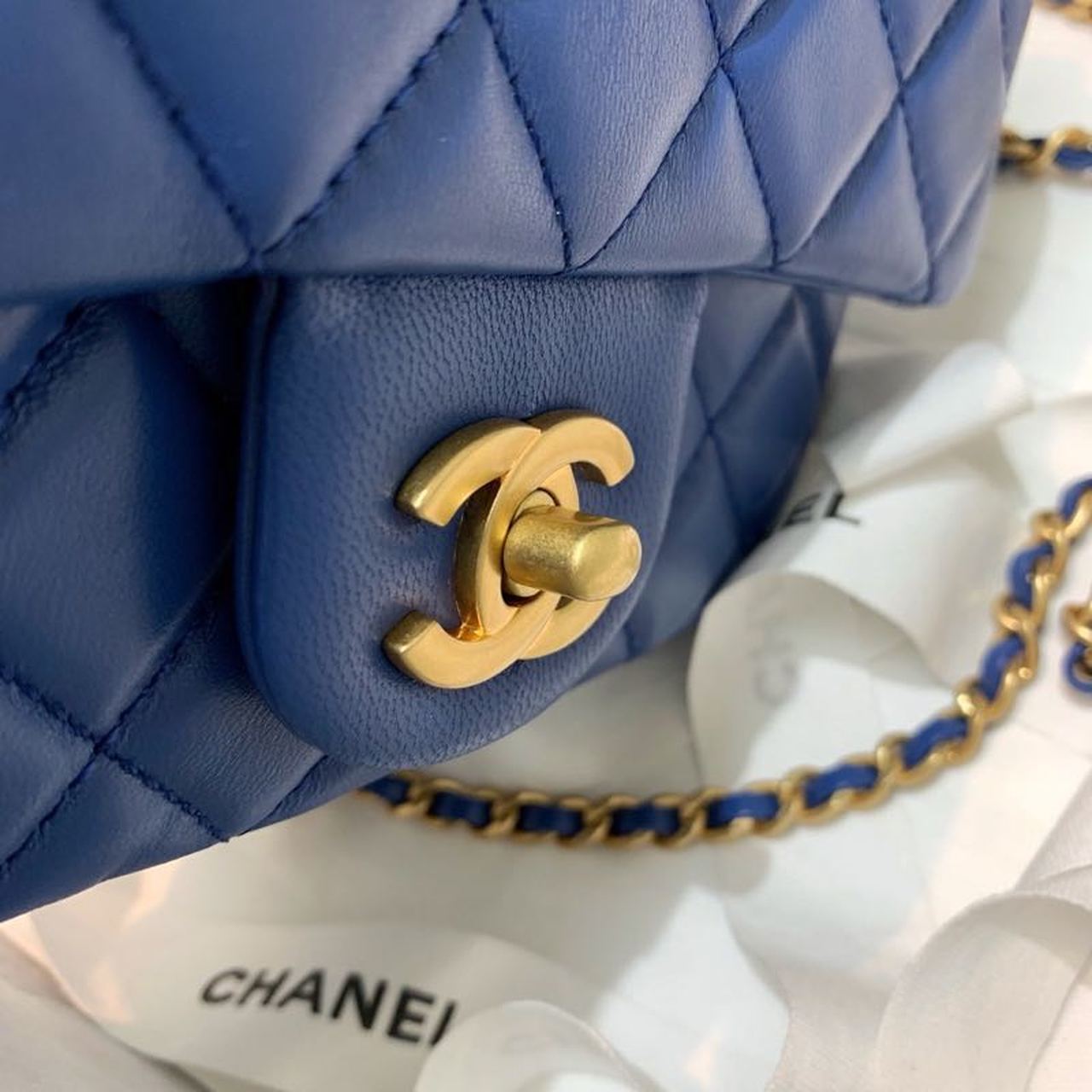 Chanel Mini Flap Bag With CC Ball On Strap Blue For Women, Women’s Handbags, Shoulder And Crossbody Bags 6.7in/17cm