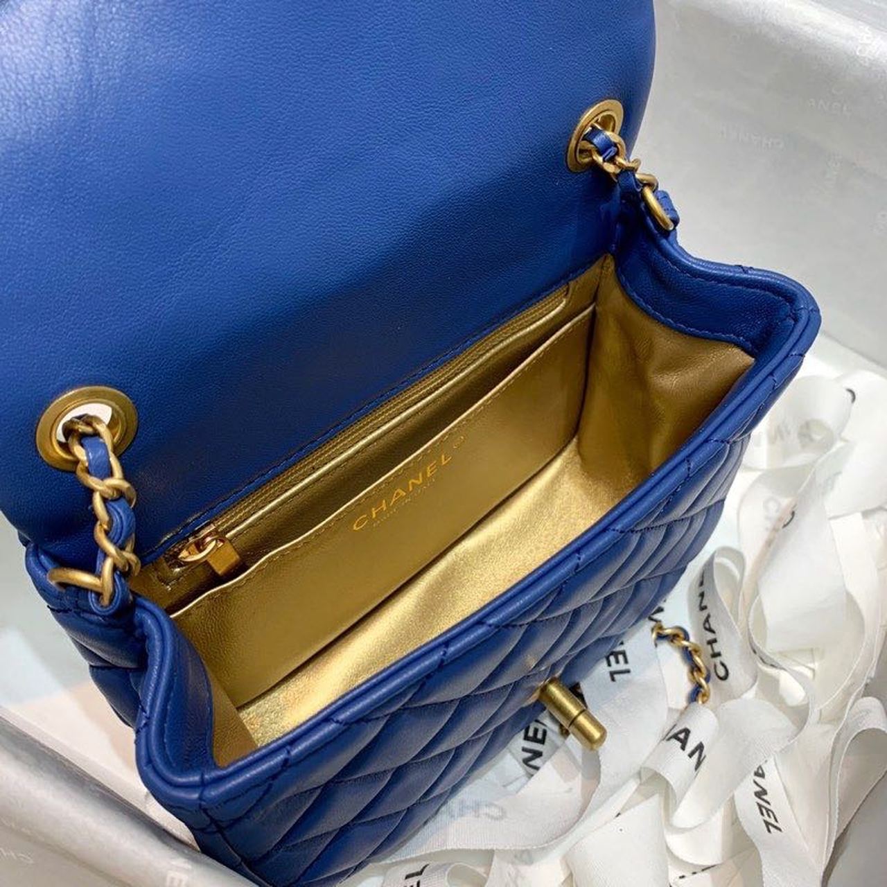 Chanel Mini Flap Bag With CC Ball On Strap Blue For Women, Women’s Handbags, Shoulder And Crossbody Bags 6.7in/17cm