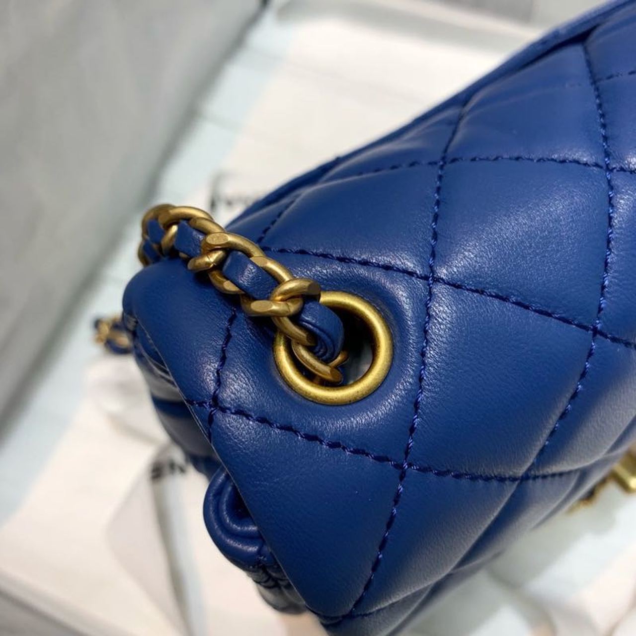 Chanel Mini Flap Bag With CC Ball On Strap Blue For Women, Women’s Handbags, Shoulder And Crossbody Bags 6.7in/17cm